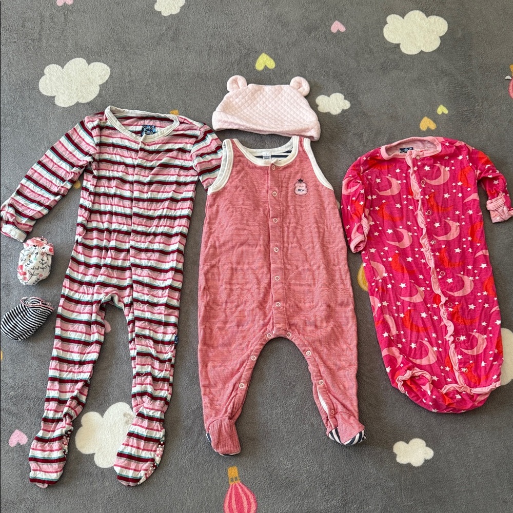 Kickee Pants Pink and Red Kids Footies Set